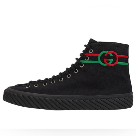 Gucci Interlocking G High Top Sneakers Black 703033 9ARZO 1000 - Picture 2 of 16